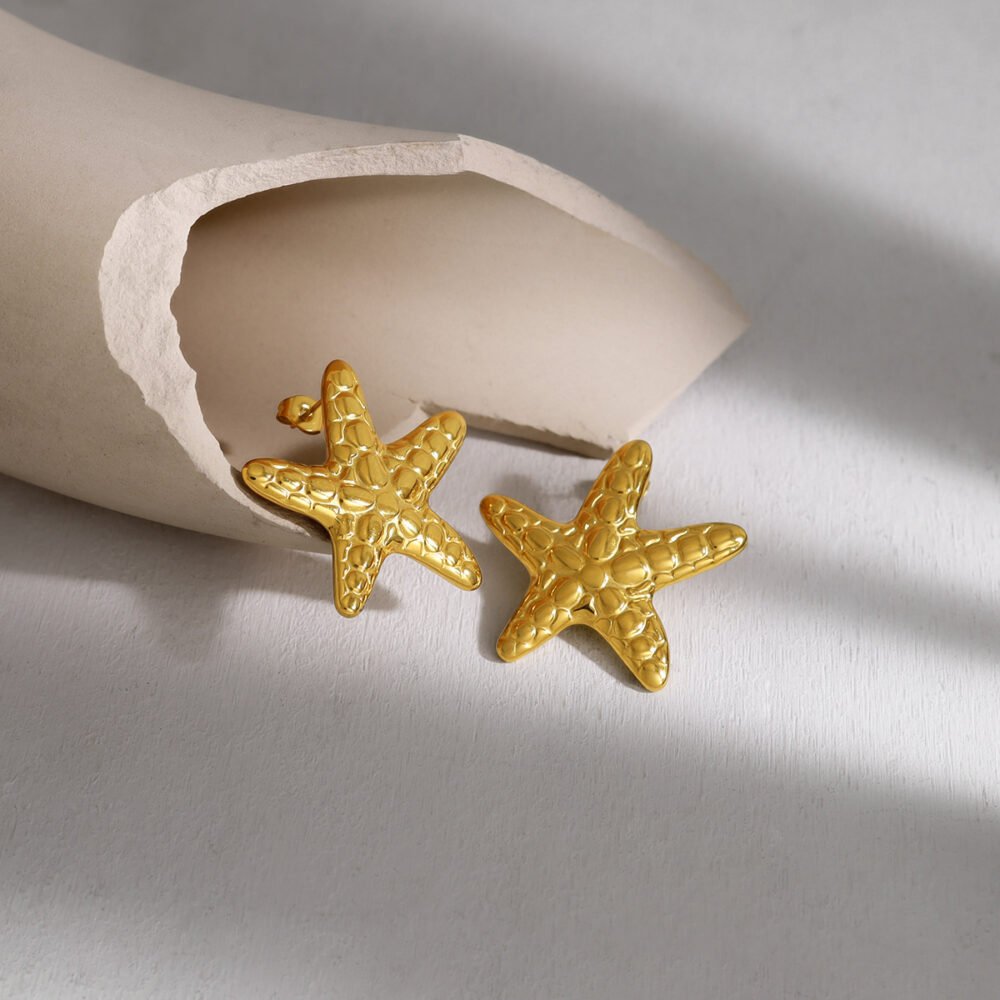 Marine Life Beach Five Pointed Starfish Hollow Earrings