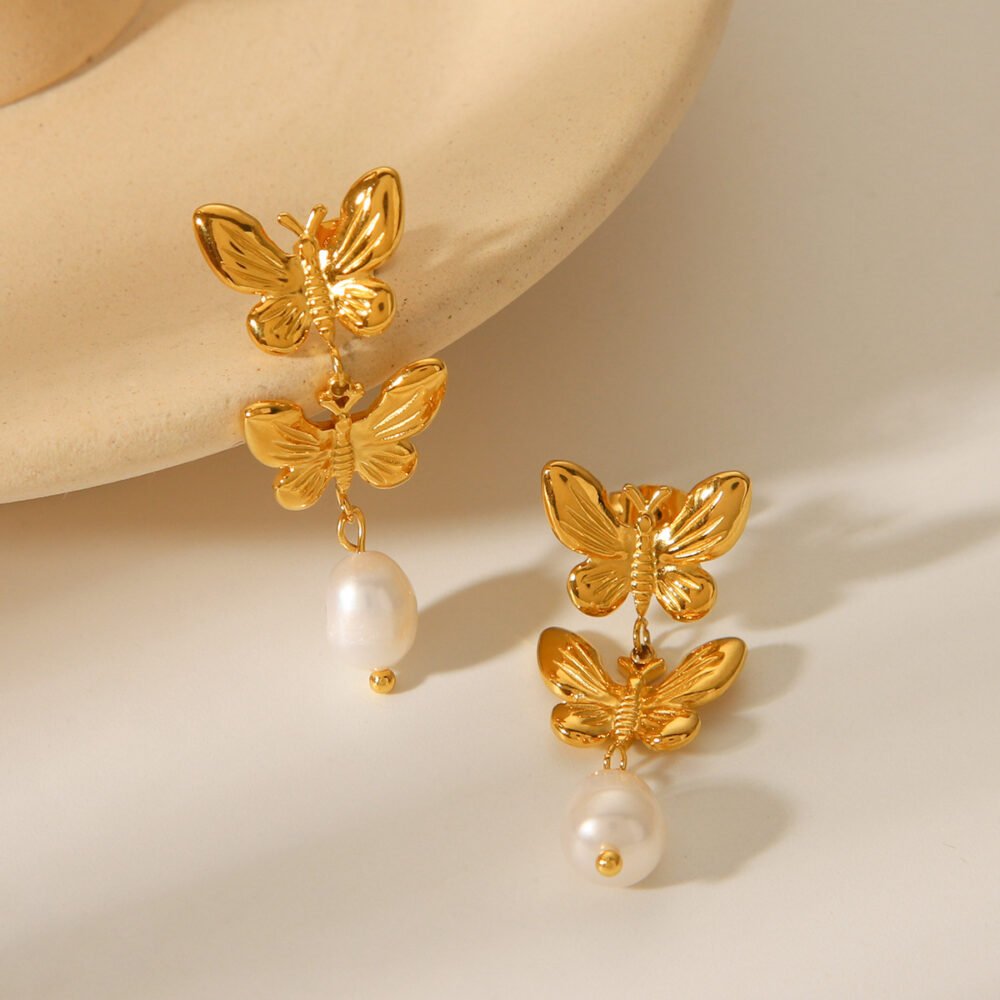 Butterfly Butterfly Freshwater Pearls Earrings - Image 4