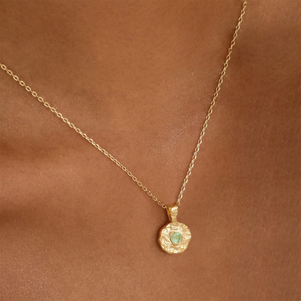 December Birthday Stone Birthstone Irregular Pendant Necklace Round Coin Necklace - Image 4