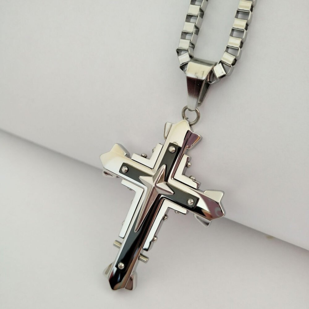 Men'S Stainless Steel Cross Chain Pendant Necklace - Image 2