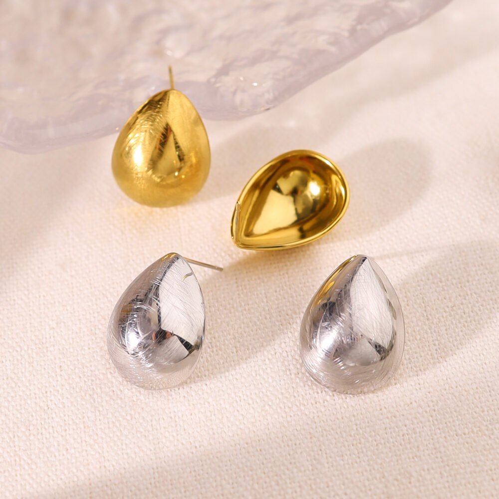 Stainless Steel Water Drop Brushed 18K Gold Earrings - Image 3