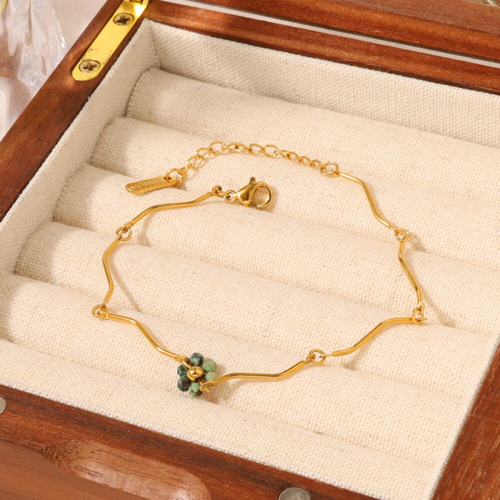 African Pine Natural Stone Beaded Flower Bracelet - Image 2