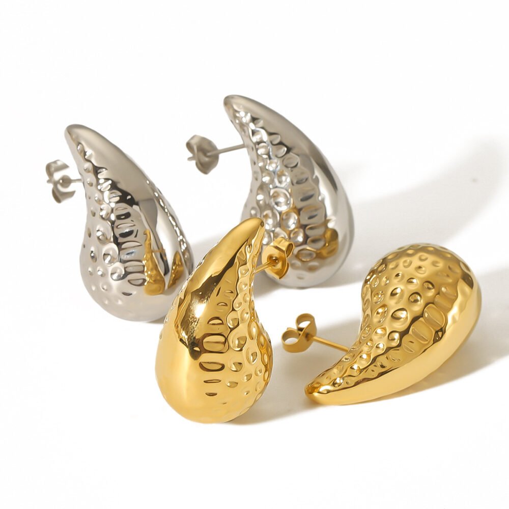 Hollow Water Drop Lava Stainless Steel Earrings - Image 5