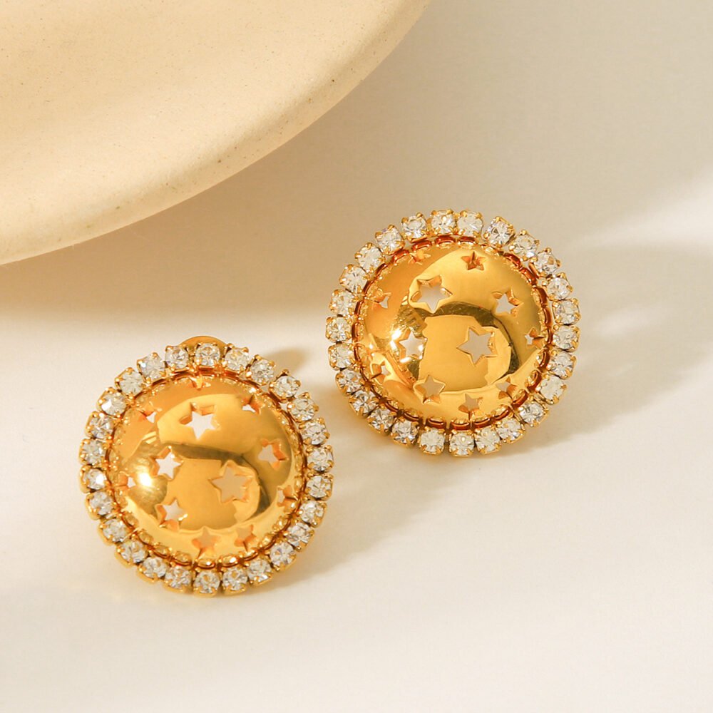 Stainless Steel Round Star Hollow Earrings - Image 3