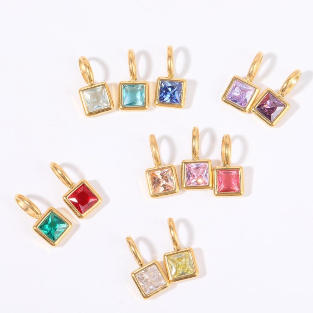 Colorful 12 Birthday Stone Pendant Diy Accessories Necklace Twelve Birthday Stone Square Color Zircon Hanging - Image 2