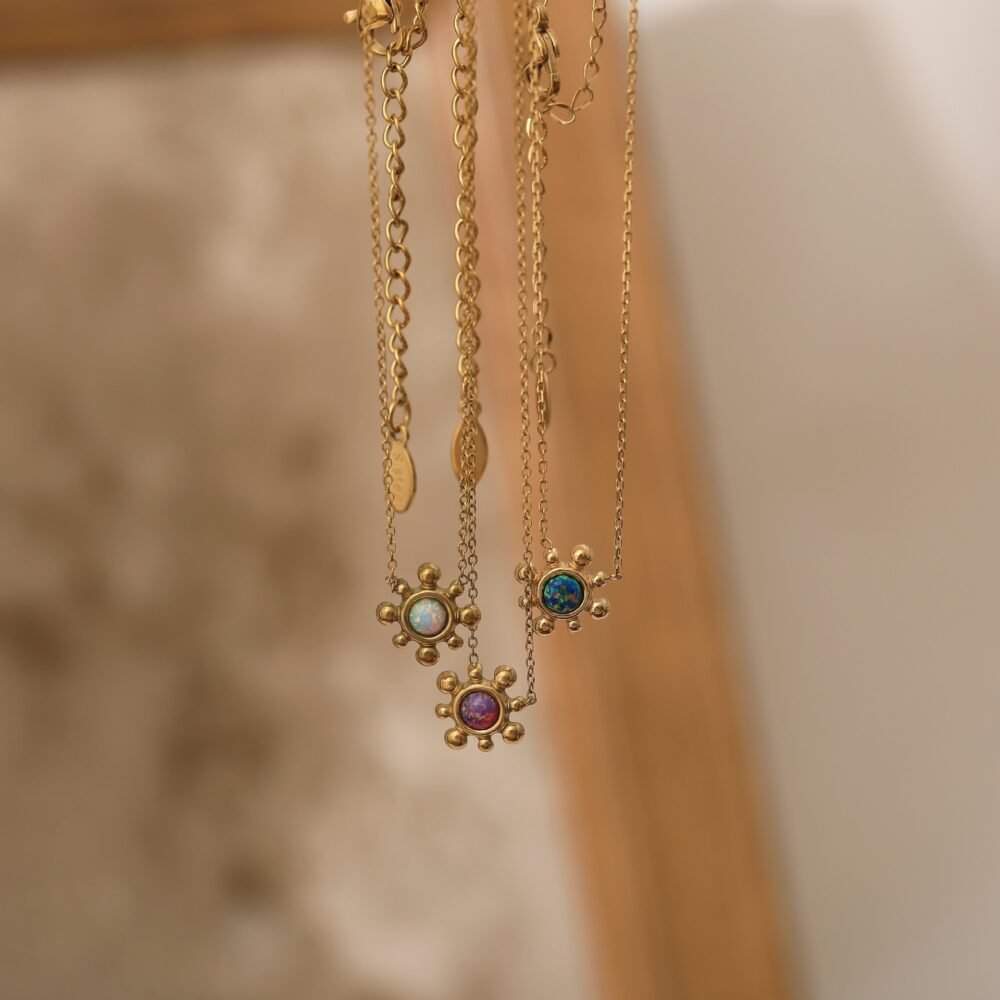Small Sun Fireworks And Colorful Opal Stone Earrings Necklace Opal - Image 3
