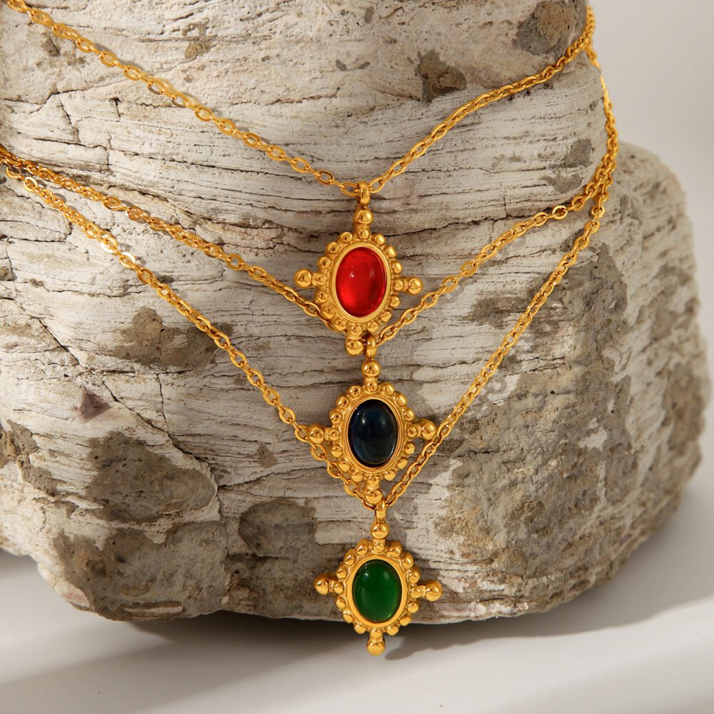 Cross Inlaid With Semi Precious Stones Necklace - Image 2