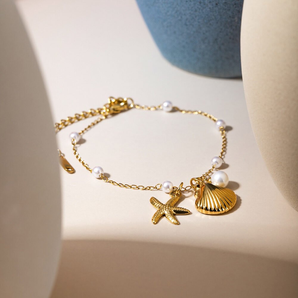 Summer Pearl Chain Shell Starfish Pendant Bracelet