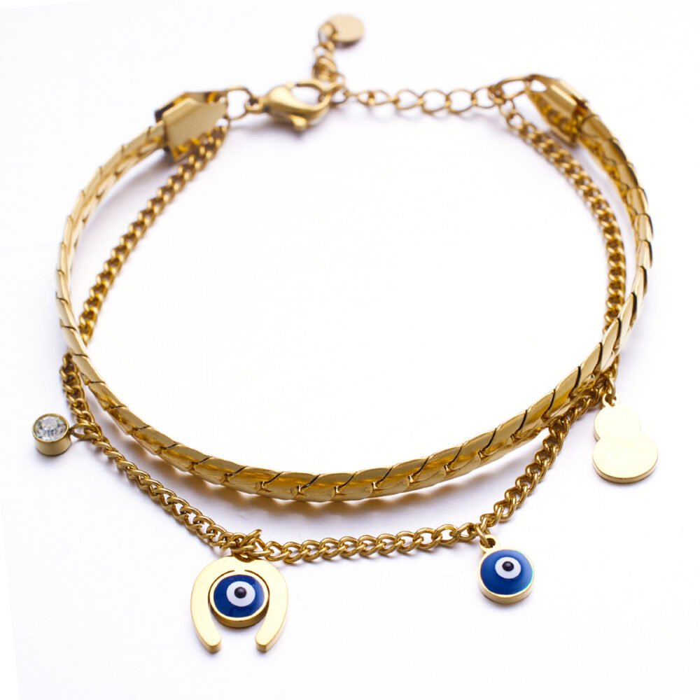 Stainless Steel Double-Layer Drip Eye Pendant Bracelets - Image 5