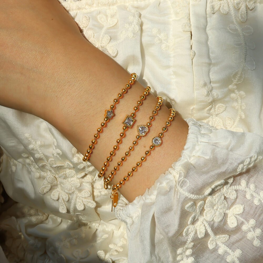 Stacked Small Gold Beads Stainless Steel Five-Pointed Star Heart Bracelet