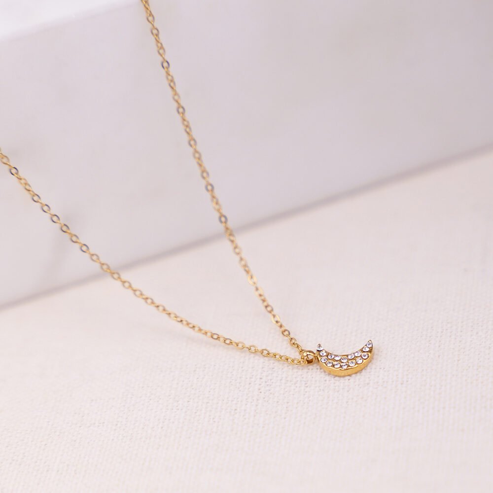 Korean Version Of Diamond Studded Moon Pendant Necklace - Image 4