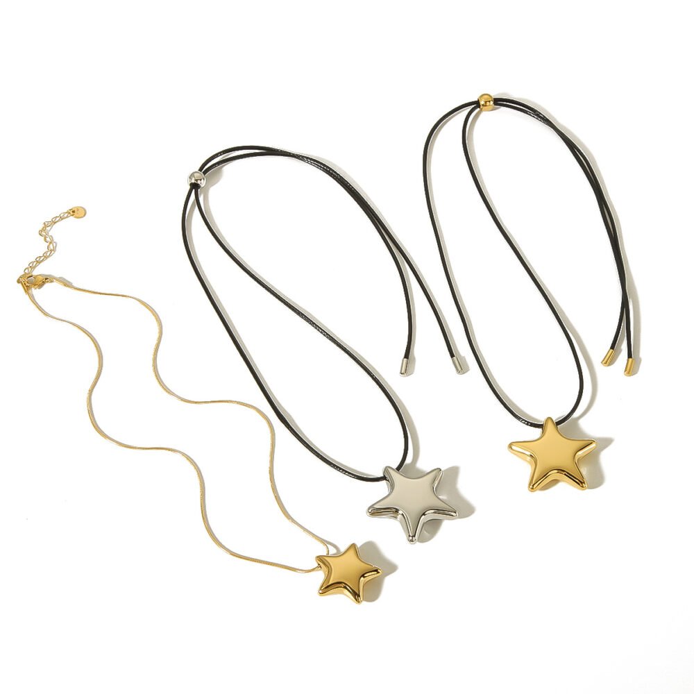 Pendant Round Snake Chain Star Stainless Steel Necklace - Image 5