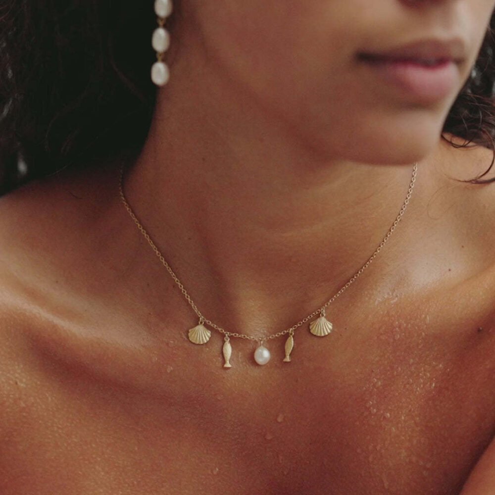 Summer Beach Shell Pearl Fish Chain Necklace - Image 2