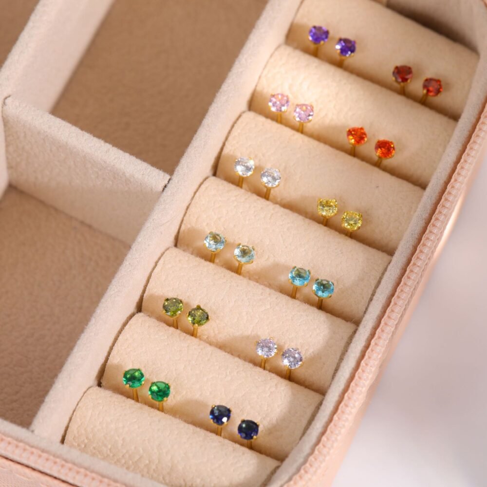 December Birthday Stone Earrings Natural Stone Zircon Embedded Zircon Earrings Ear Needle Earrings Earrings