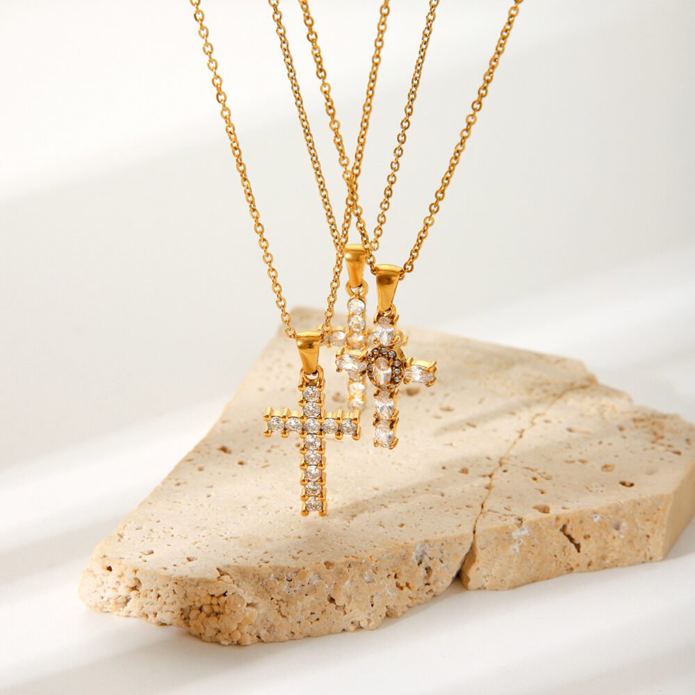 Stainless Steel Cross Inlaid Zircon Necklace - Image 4