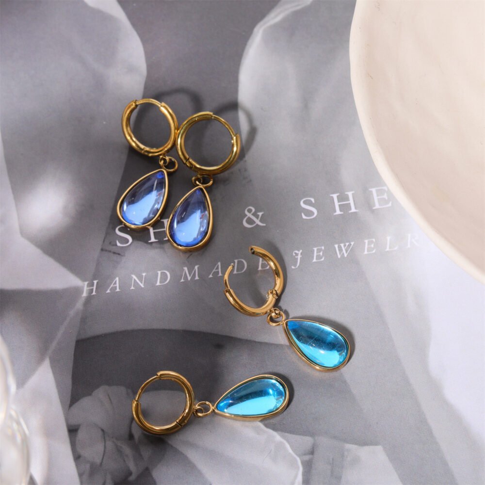 Temperament Water Drop Twelve Birthday Stone Earrings Gold Women - Image 3