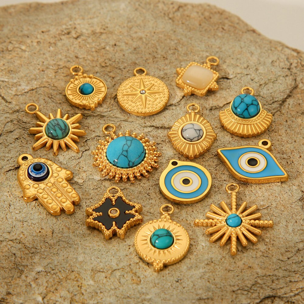 Palm Eye Star Inlaid Turquoise Pendants - Image 3