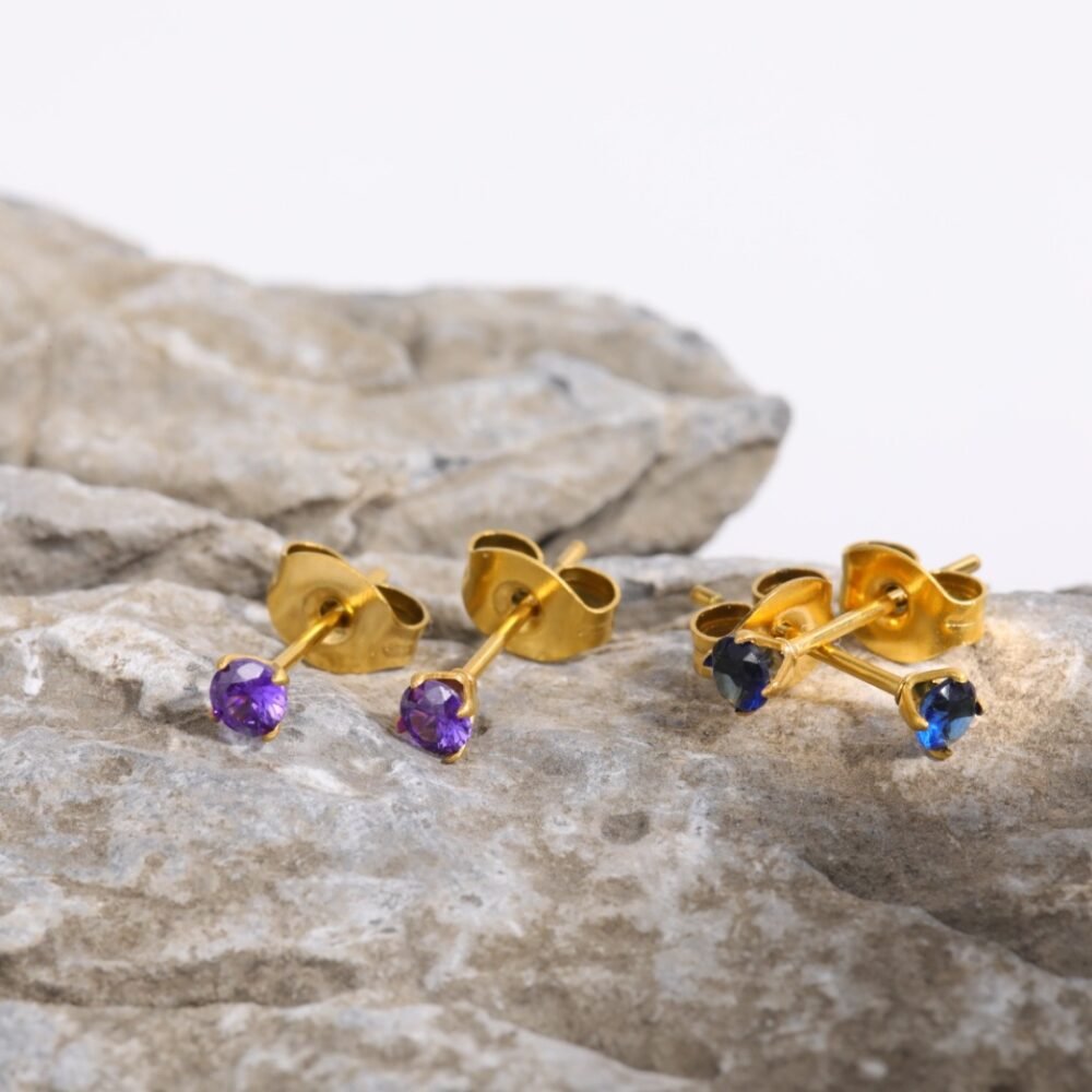 December Birthday Stone Earrings Natural Stone Zircon Embedded Zircon Earrings Ear Needle Earrings Earrings - Image 3
