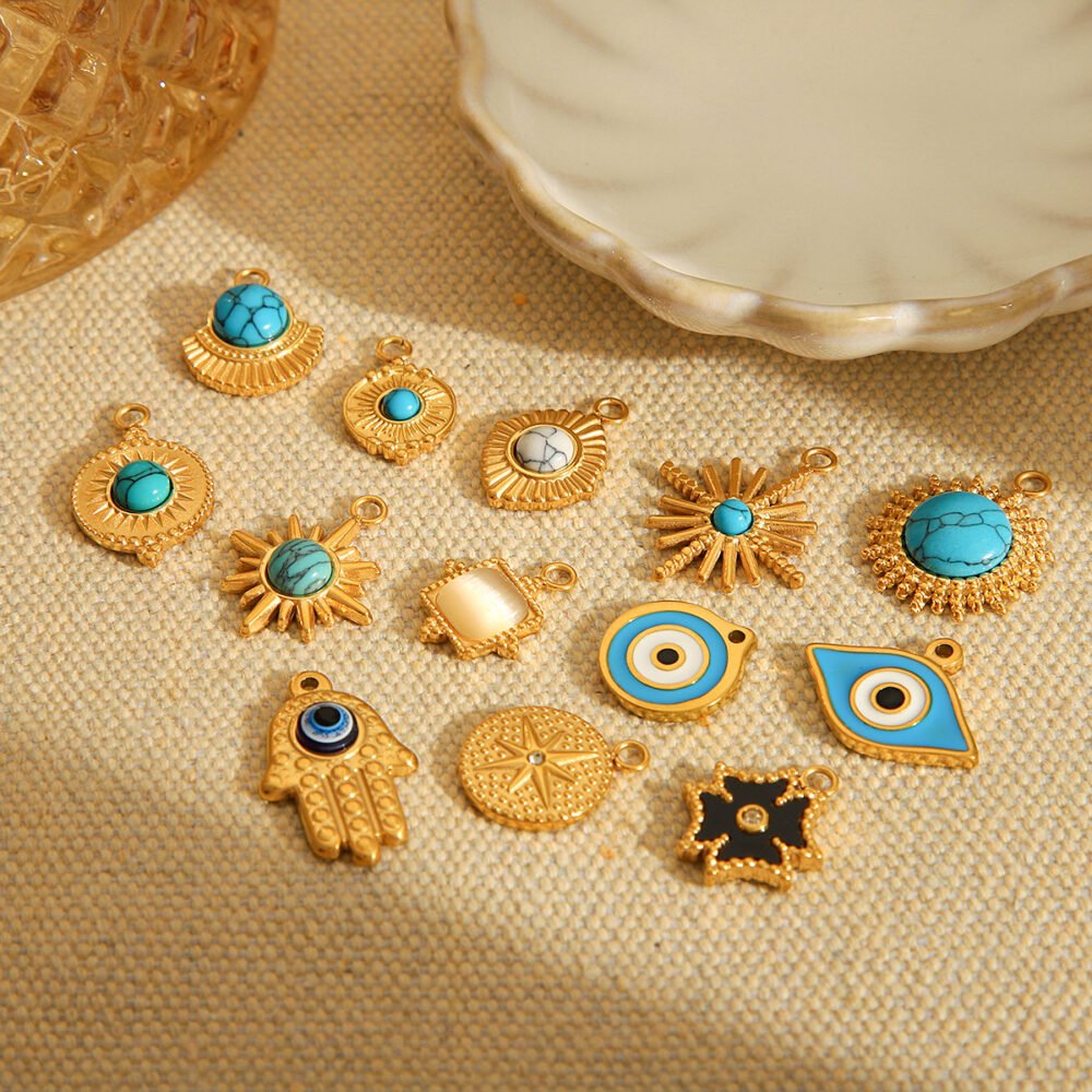 Palm Eye Star Inlaid Turquoise Pendants - Image 2