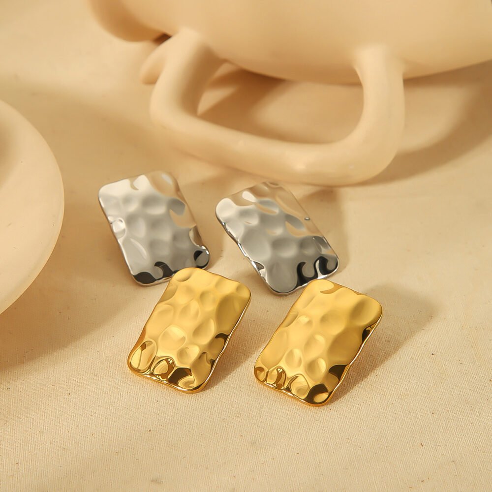 Stainless Steel Hammer Pattern Earrings - Image 3