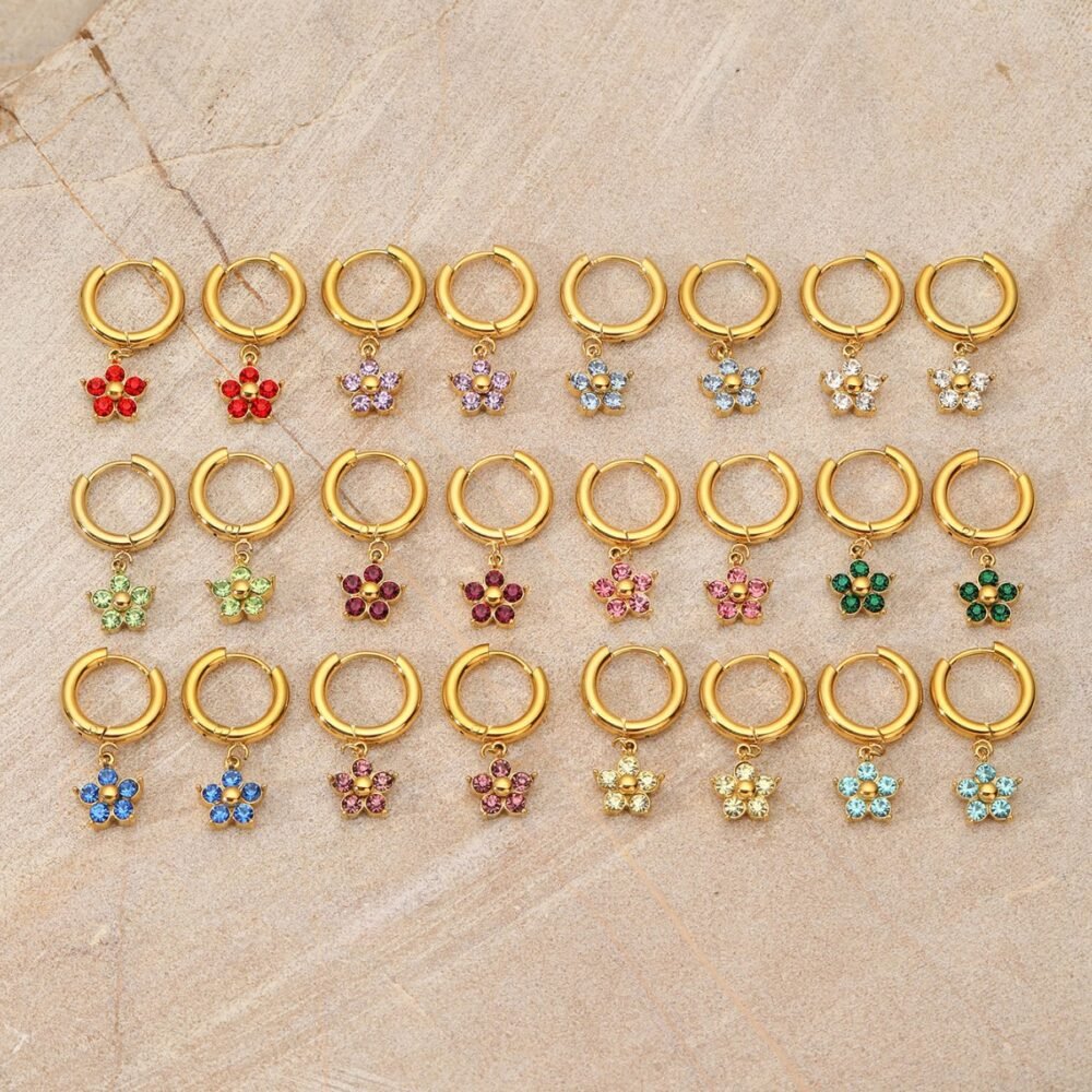 December Birthstone Flower Color Rhinestone Round Earrings