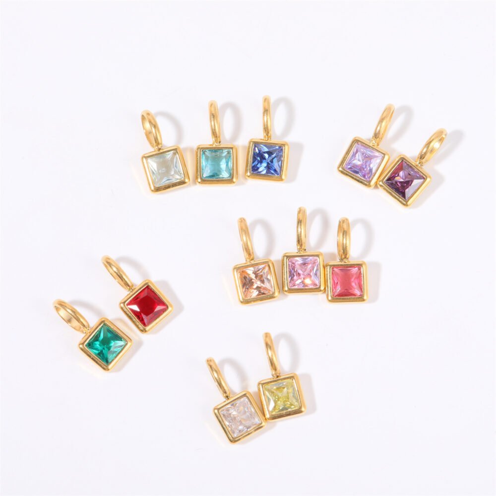 Colorful 12 Birthday Stone Pendant Diy Accessories Necklace Twelve Birthday Stone Square Color Zircon Hanging - Image 5