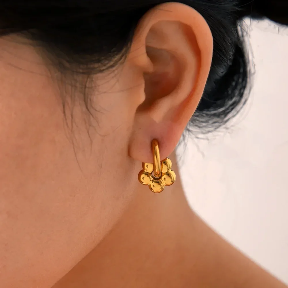 Stainless Steel Love Flower Earrings - Image 2
