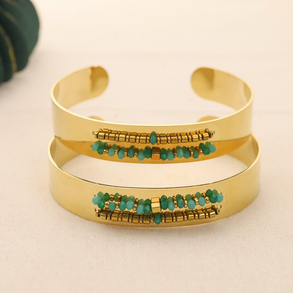 C-Shaped Natural Stone Stainless Steel Bracelet - Image 3