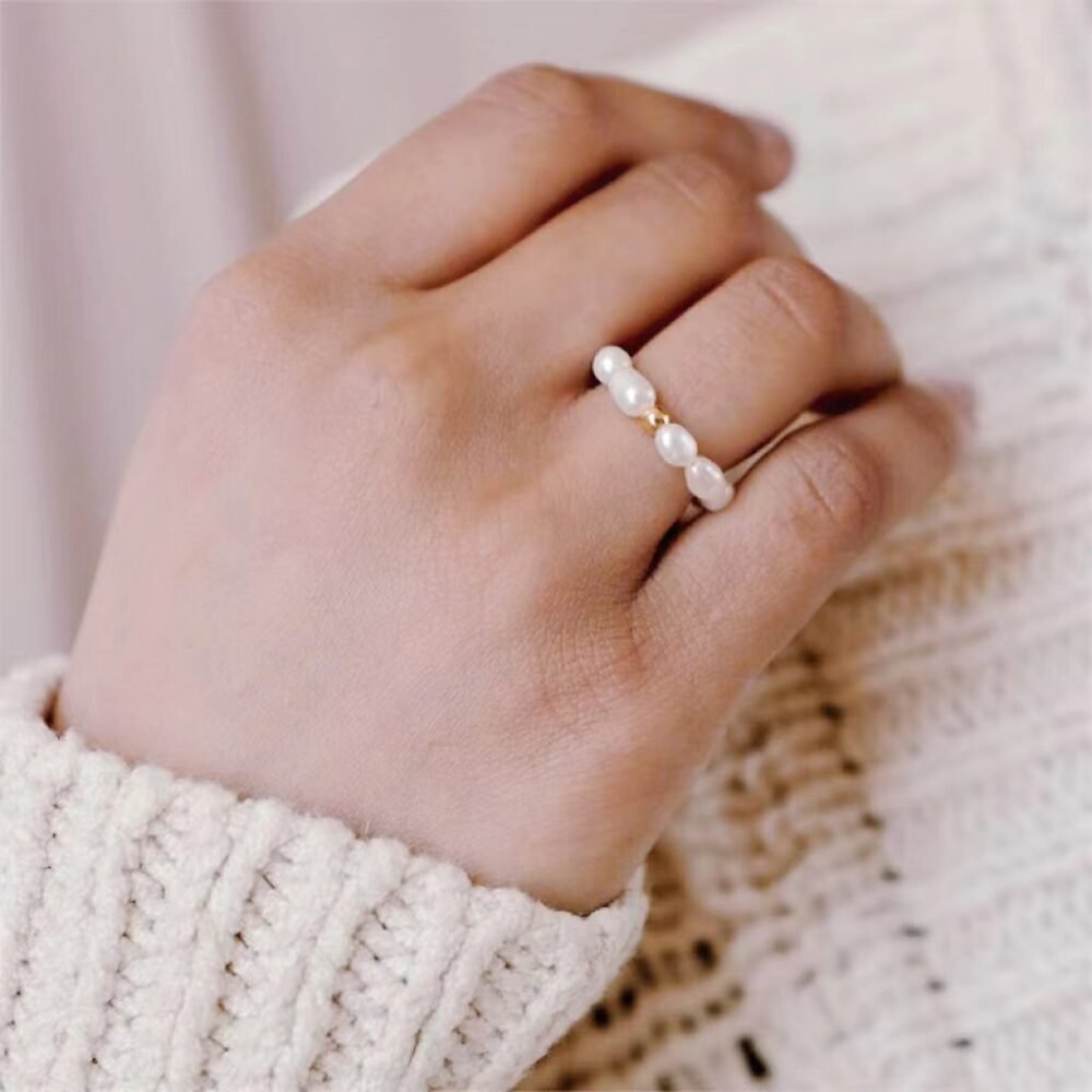 High imitation pearl ring ring oval pearl ring ornament