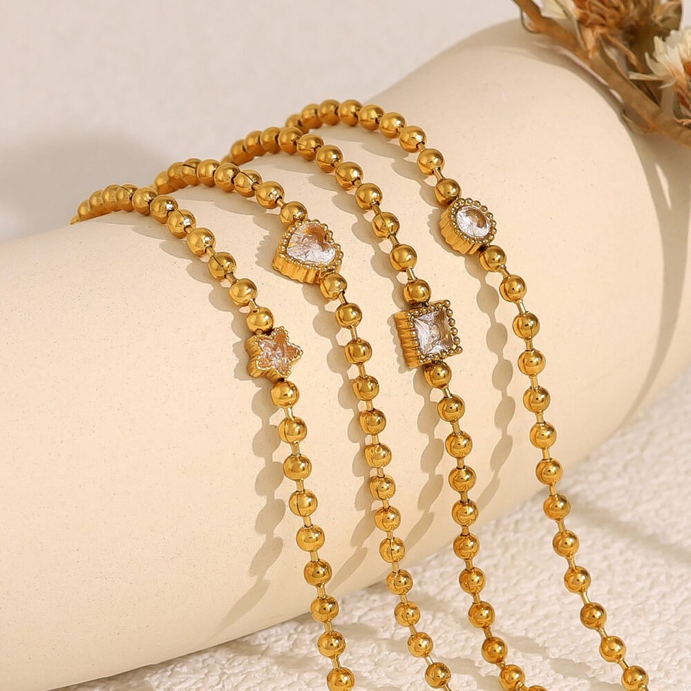 Stacked Small Gold Beads Stainless Steel Five-Pointed Star Heart Bracelet - Image 4