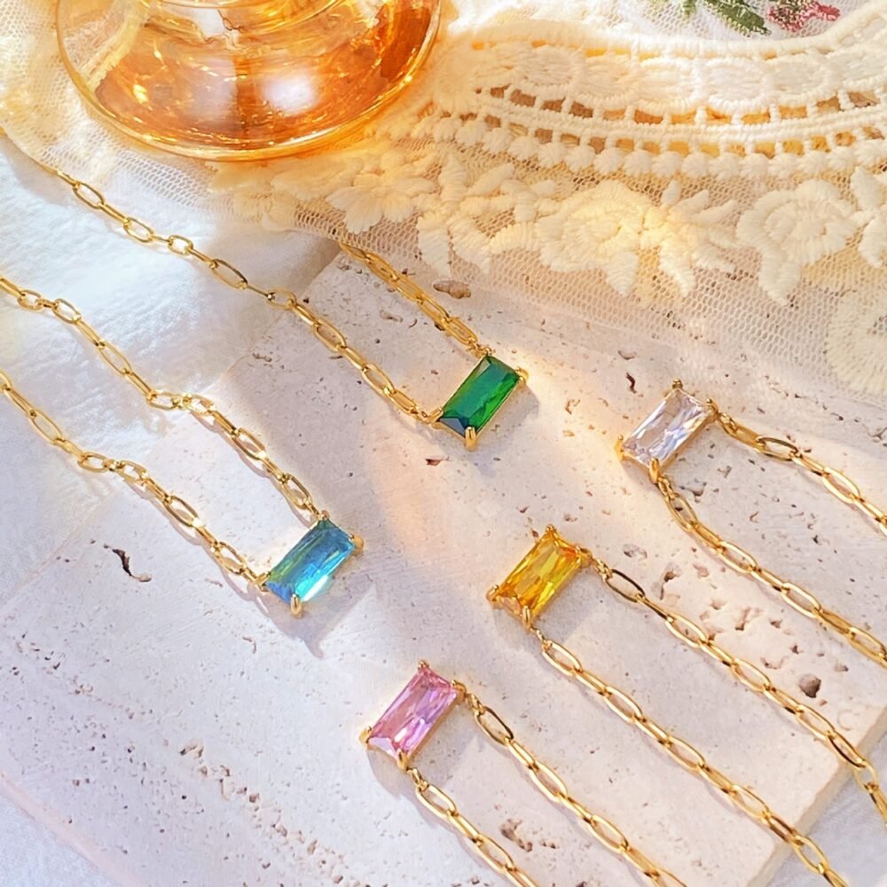 Colored Rock Sugar Small Square Zircon Necklaces - Image 3