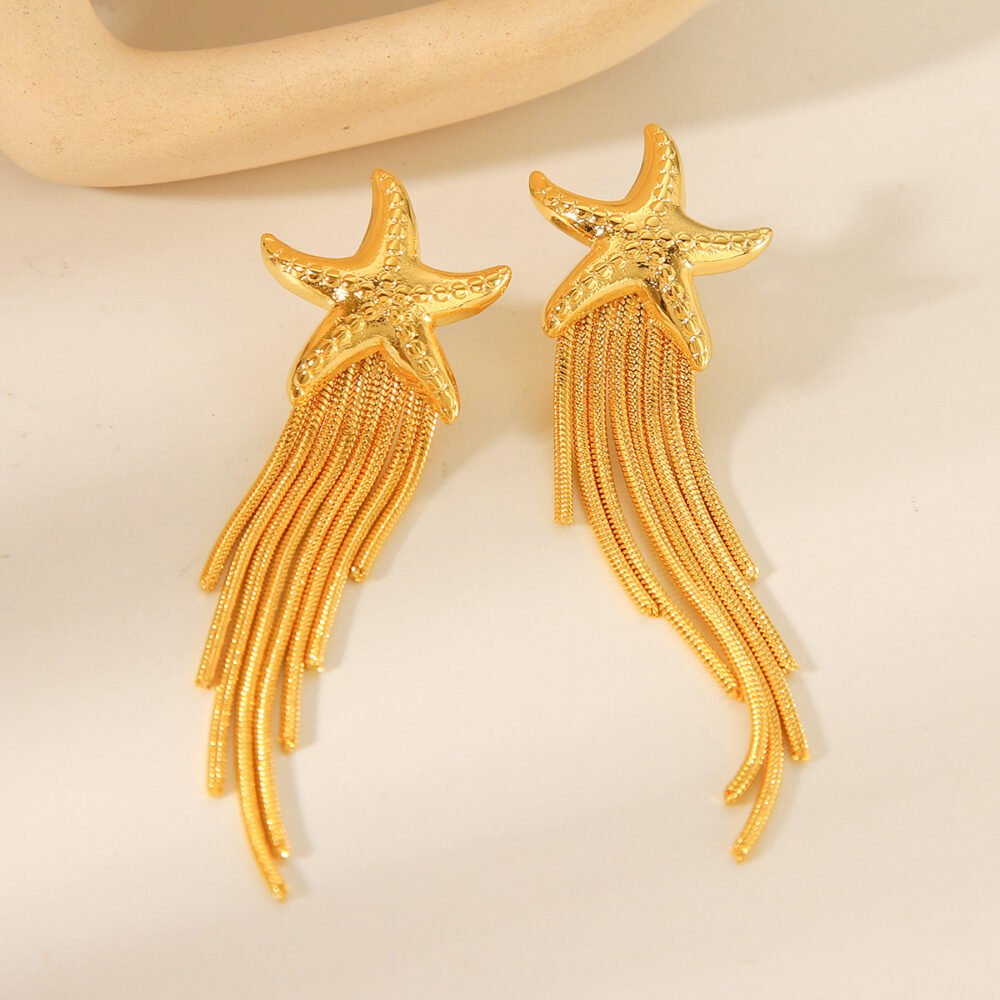 Stainless Steel Starfish Tassels Earrings