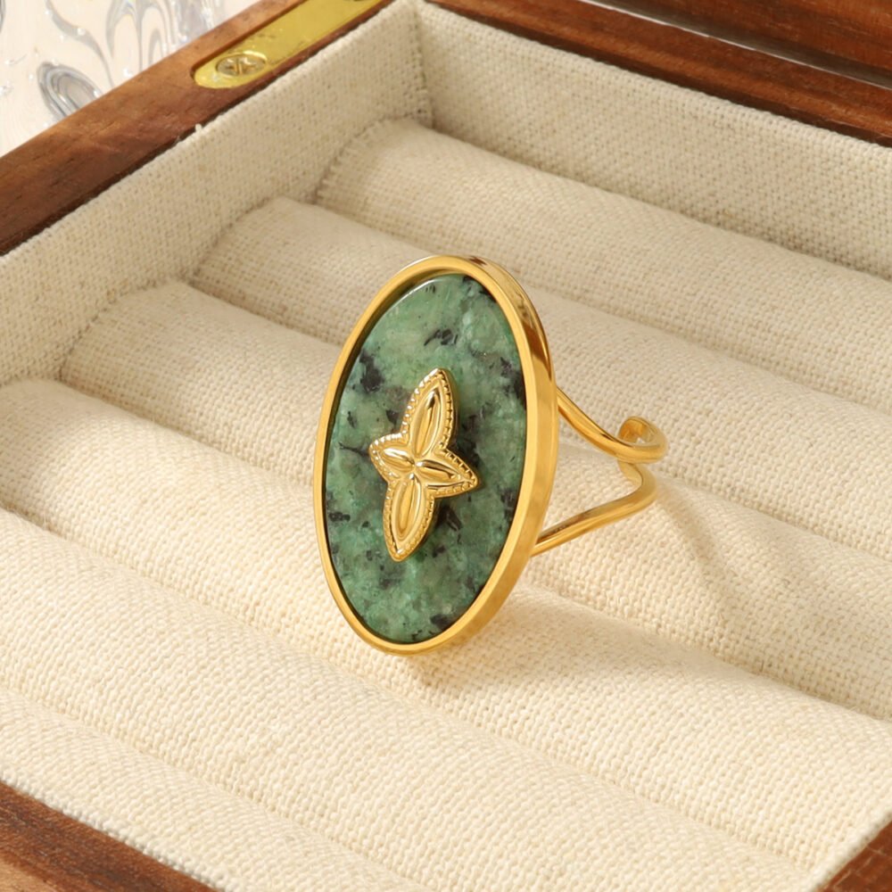 Star Open Green Oil Drop Ring - Image 4