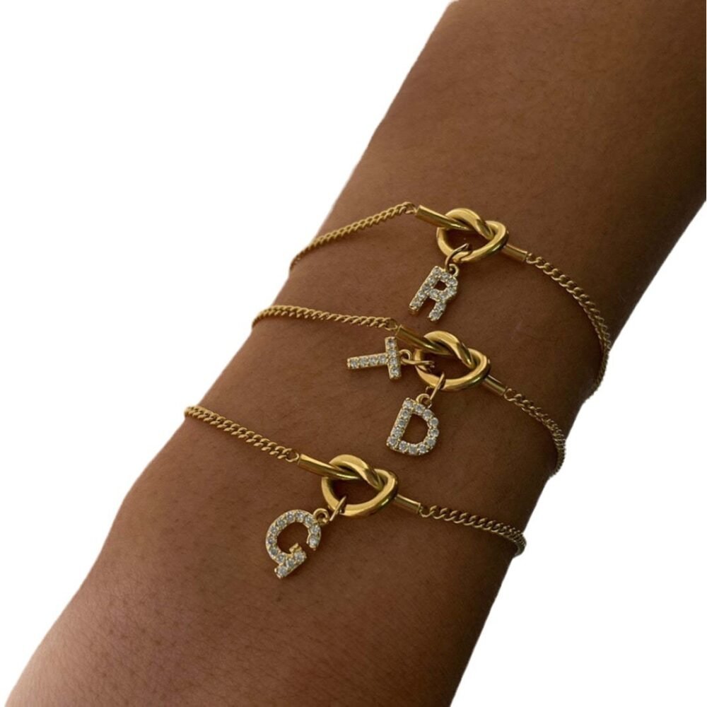 Water Lover Knot Necklace Bracelet 26 Letter Pendant Diy Love Knot Cuban Chain - Image 5