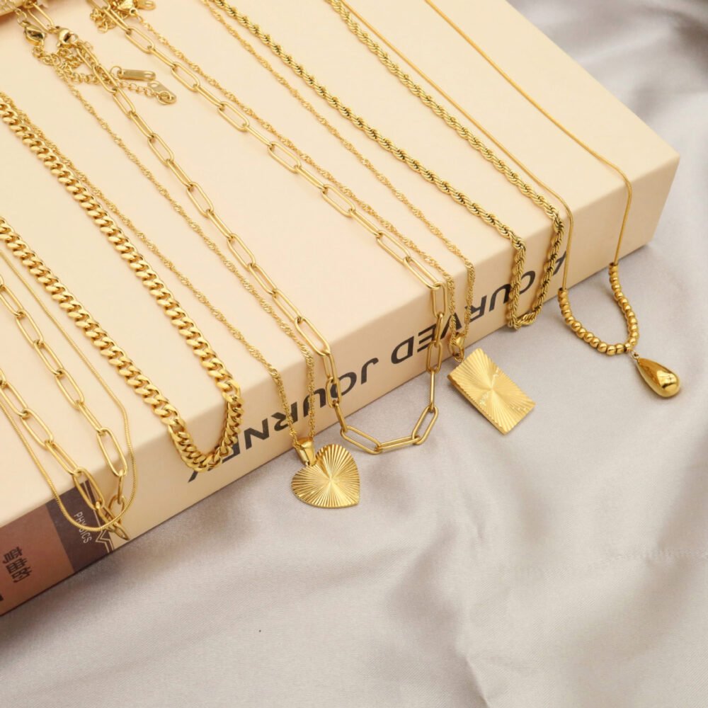 Peach Heart Gold Water Drop Stacking Combination Necklace