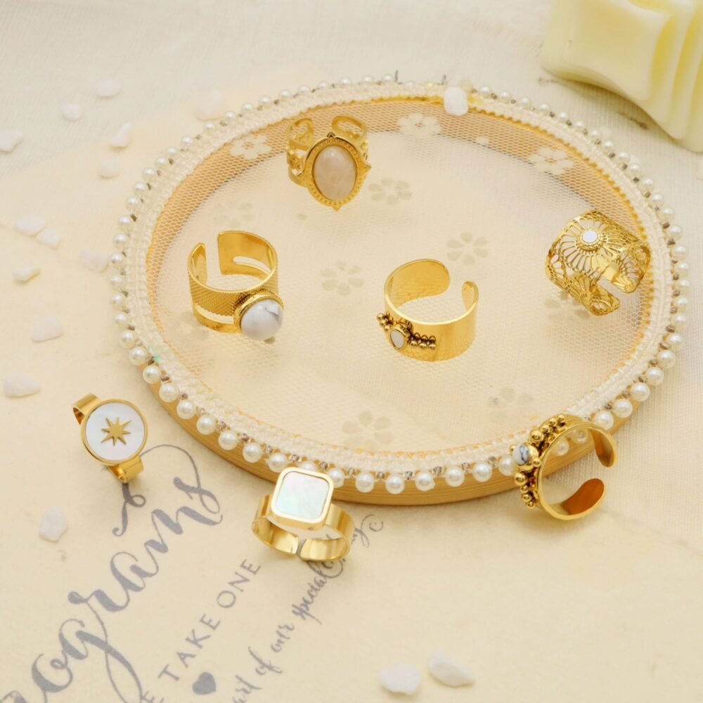 Natural Stone Shell Star Adjustable Ring - Image 2