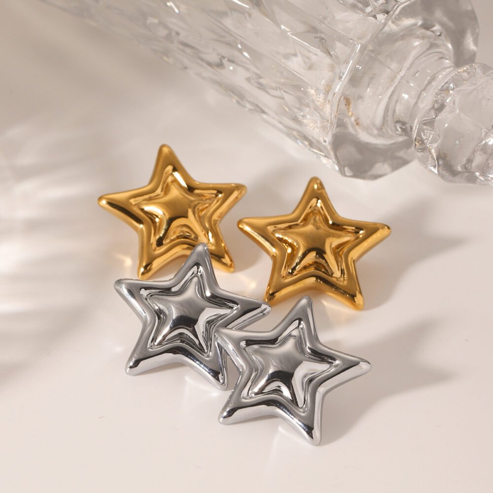 Stainless Steel Concave And Convex Stars Earrings - Image 4