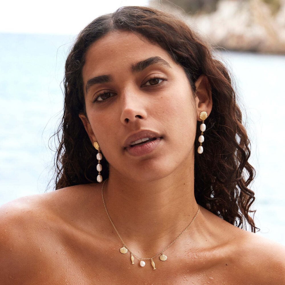 Summer Beach Shell Pearl Fish Chain Necklace - Image 3