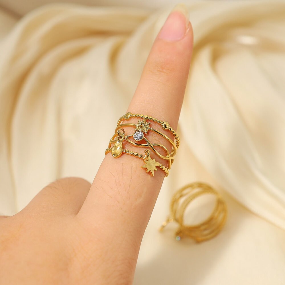 Multi Layer Geometric Star Pattern Open Ring - Image 2