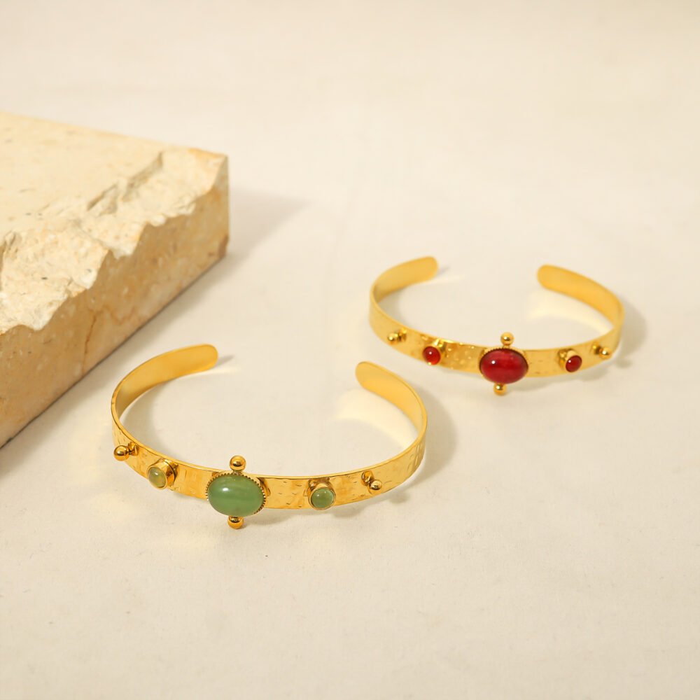 Red Stone Green Aventurine Natural Stone Bangle