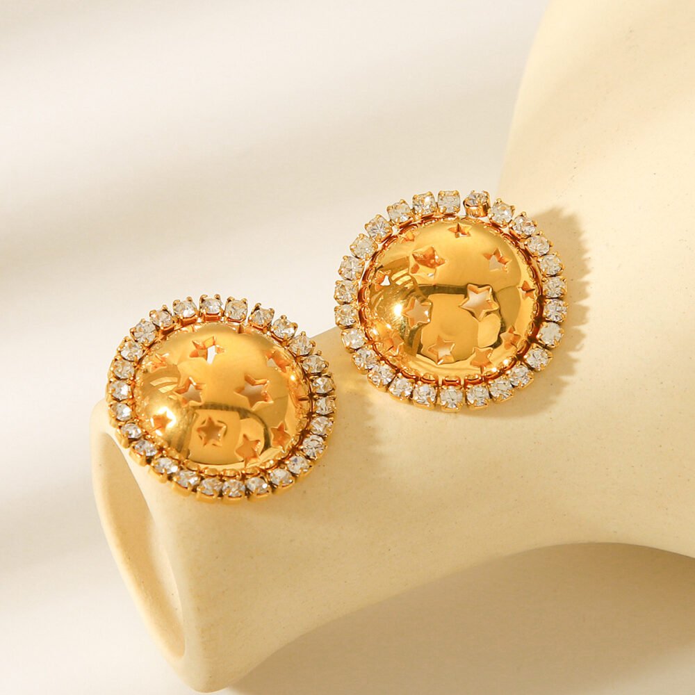 Stainless Steel Round Star Hollow Earrings