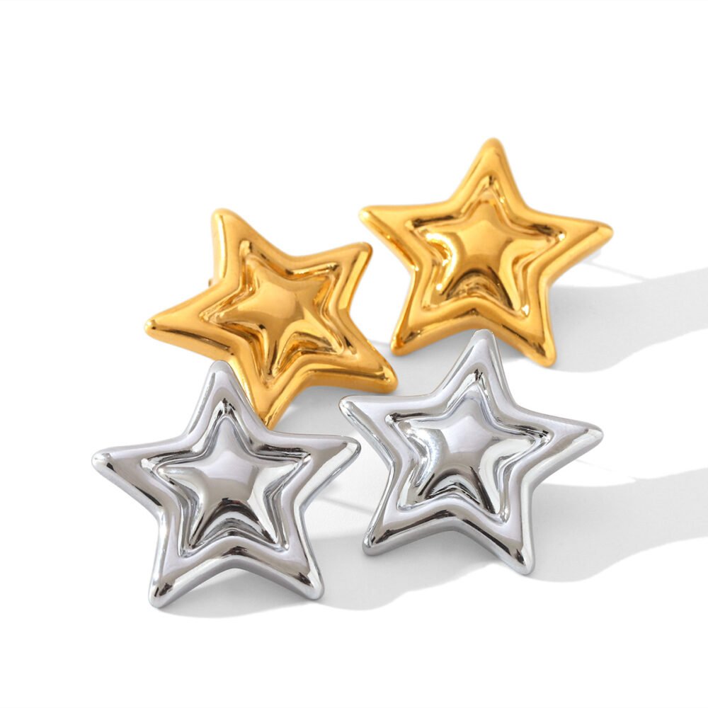 Stainless Steel Concave And Convex Stars Earrings - Image 5