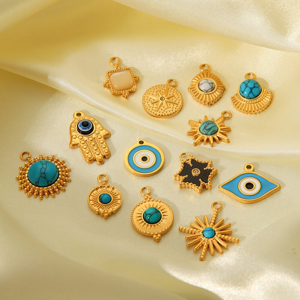 Palm Eye Star Inlaid Turquoise Pendants - Image 4