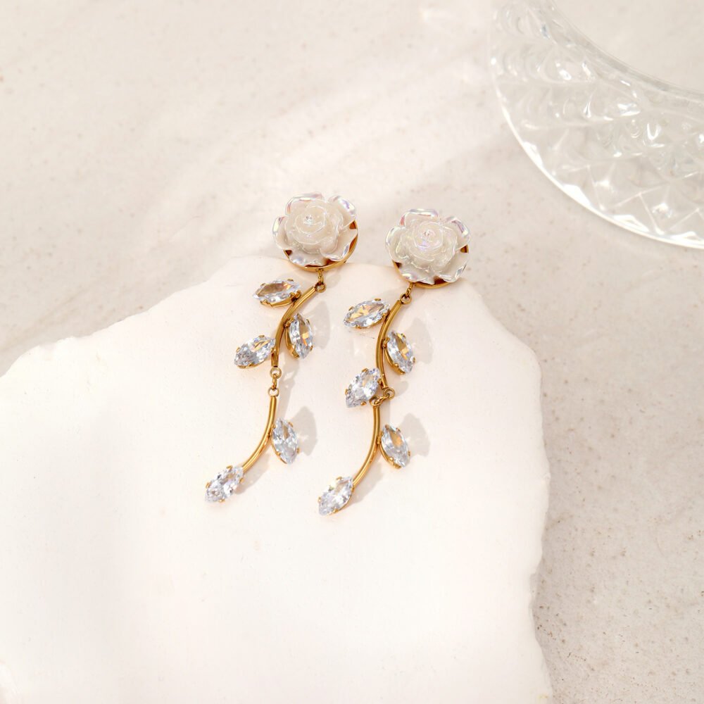 White Rose Classical Sweet Flower Earrings - Image 2