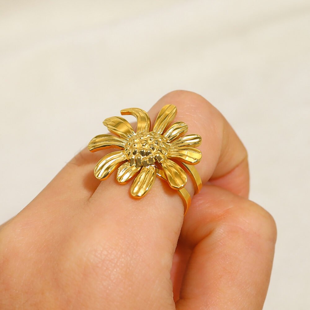 Sunflower Flower Open Ring - Image 2