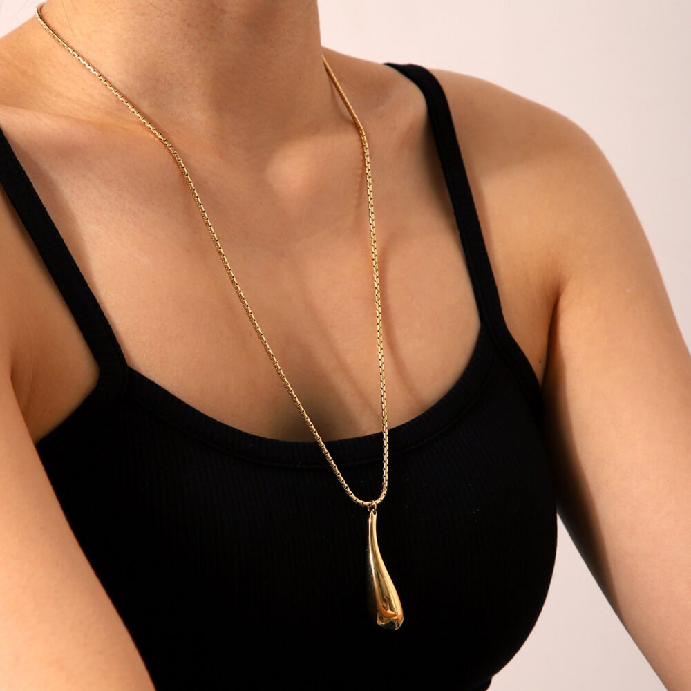 Stainless Steel Water Drop Hollow Necklace