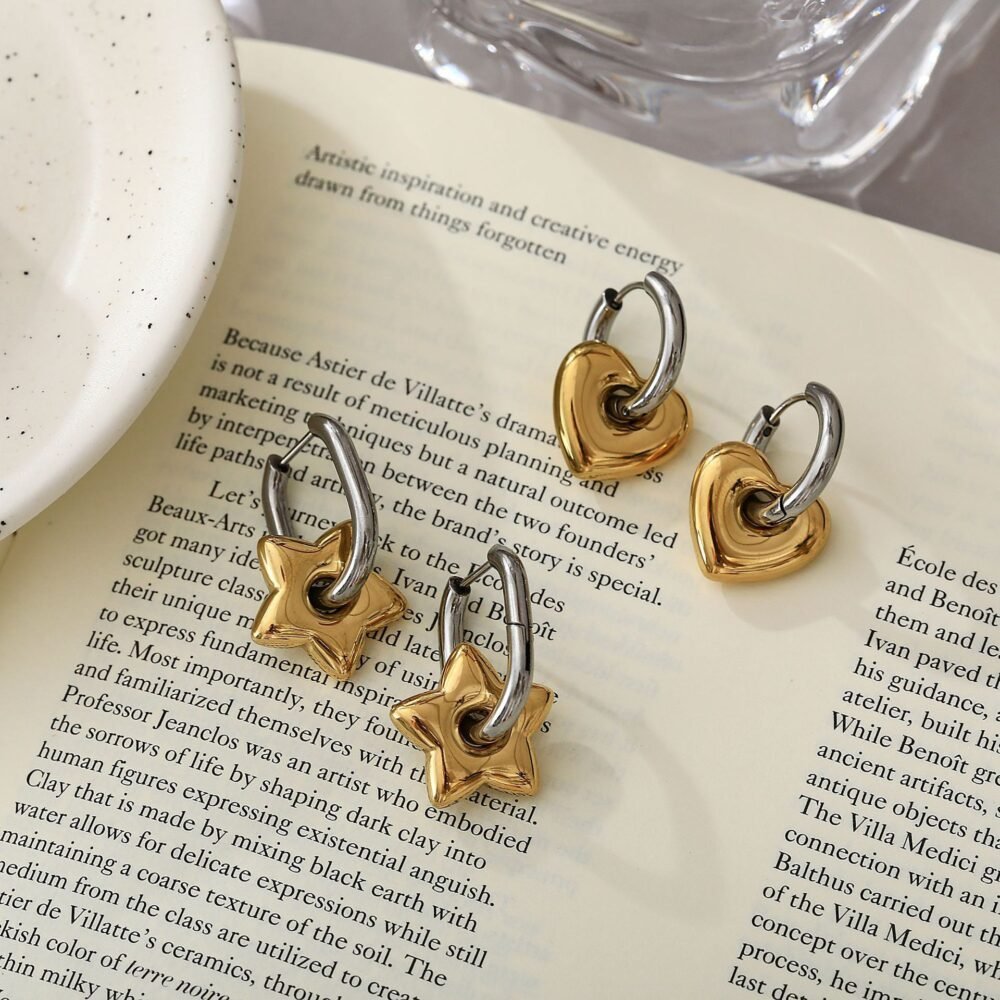 High Lucky Star Contrast Metal Five-Pointed Star Oval Ear Buckle Earrings - Image 2