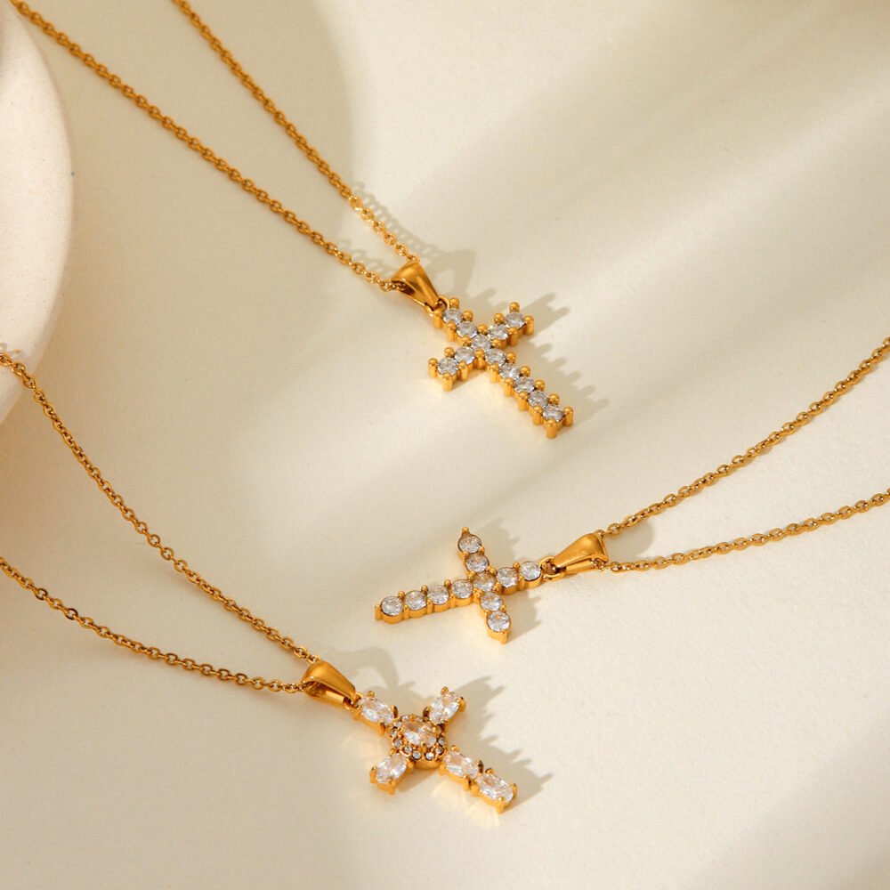 Stainless Steel Cross Inlaid Zircon Necklace - Image 2