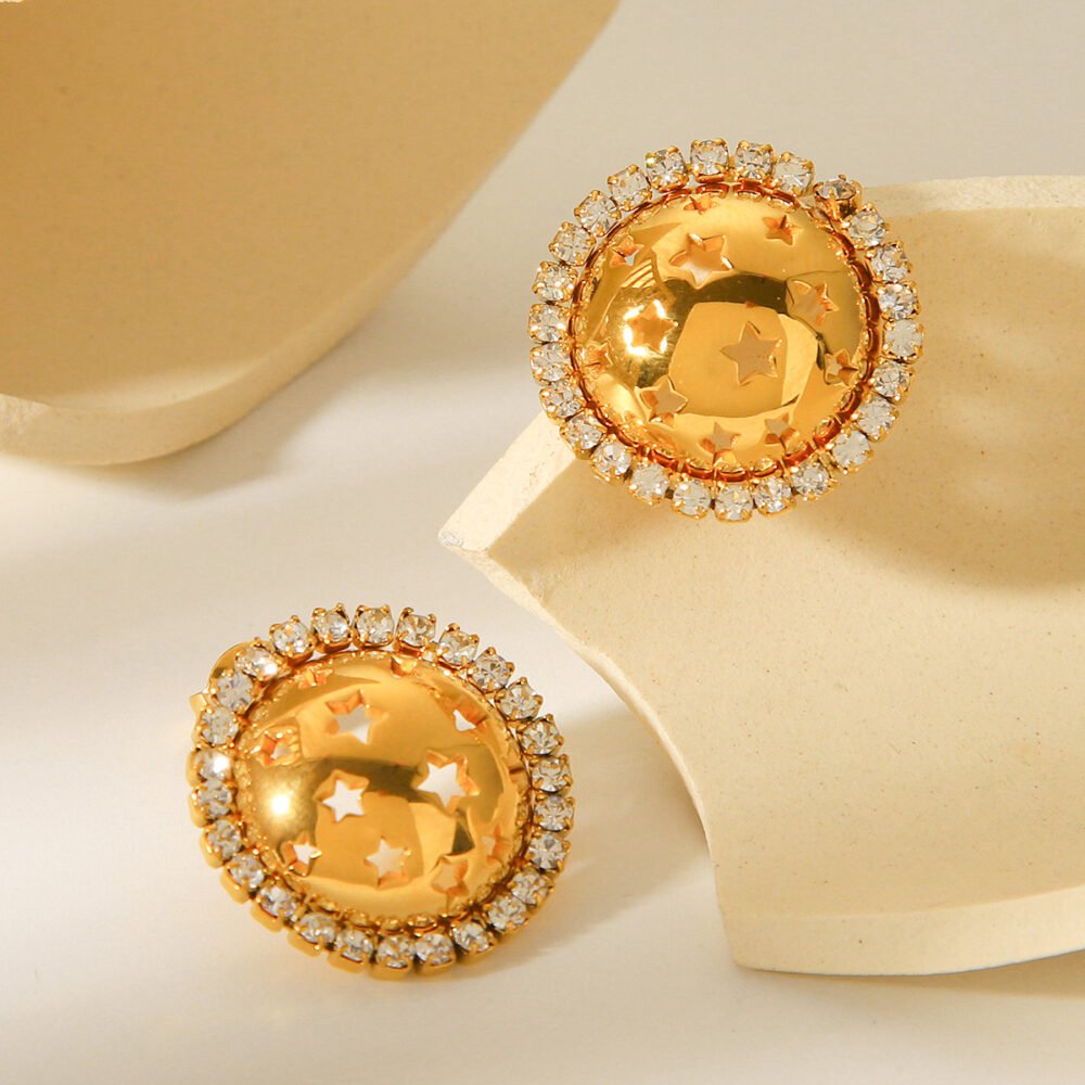 Stainless Steel Round Star Hollow Earrings - Image 4
