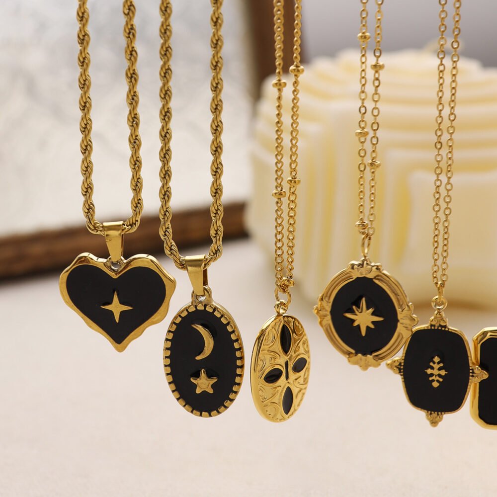 Dripping Oil Star Moon Pattern Necklace - Image 2